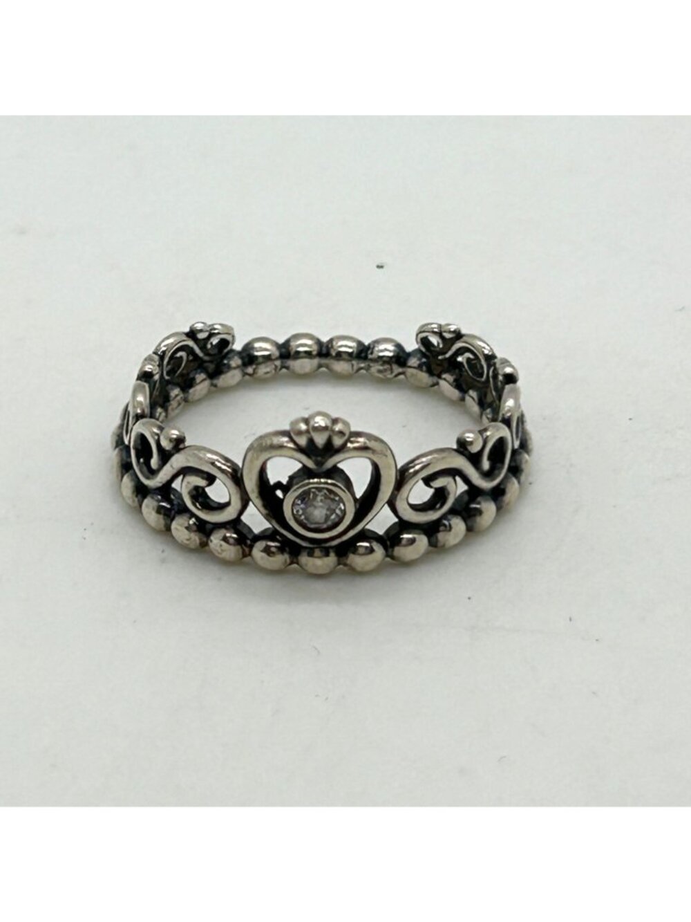 Pandora Sterling Silver My Princess Tiara Crown Heart Ring With Clear CZ Size 6 - Picture 3 of 14